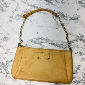 kate spade Wellesley Tan Cream Pebbled Leather Chain Shoulder Bag pink Interior